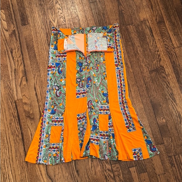 Tory Burch Orange and Blue Midi A-Line Jada Tropical Pattern Skirt Size Small - Picture 11 of 11